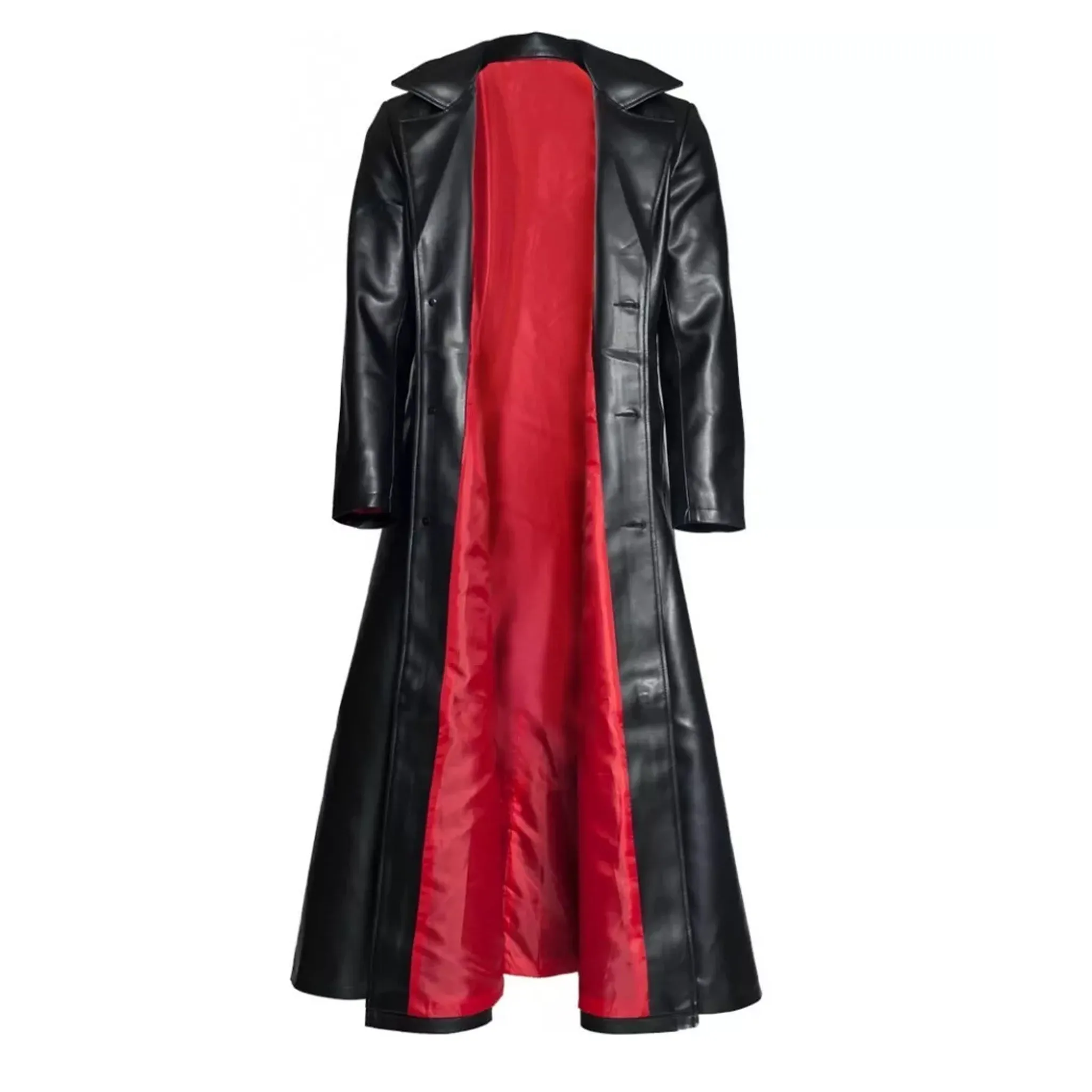 Buttoned Blade Gothic Halloween Genuine Real Leather Coat Men Leather Duster
