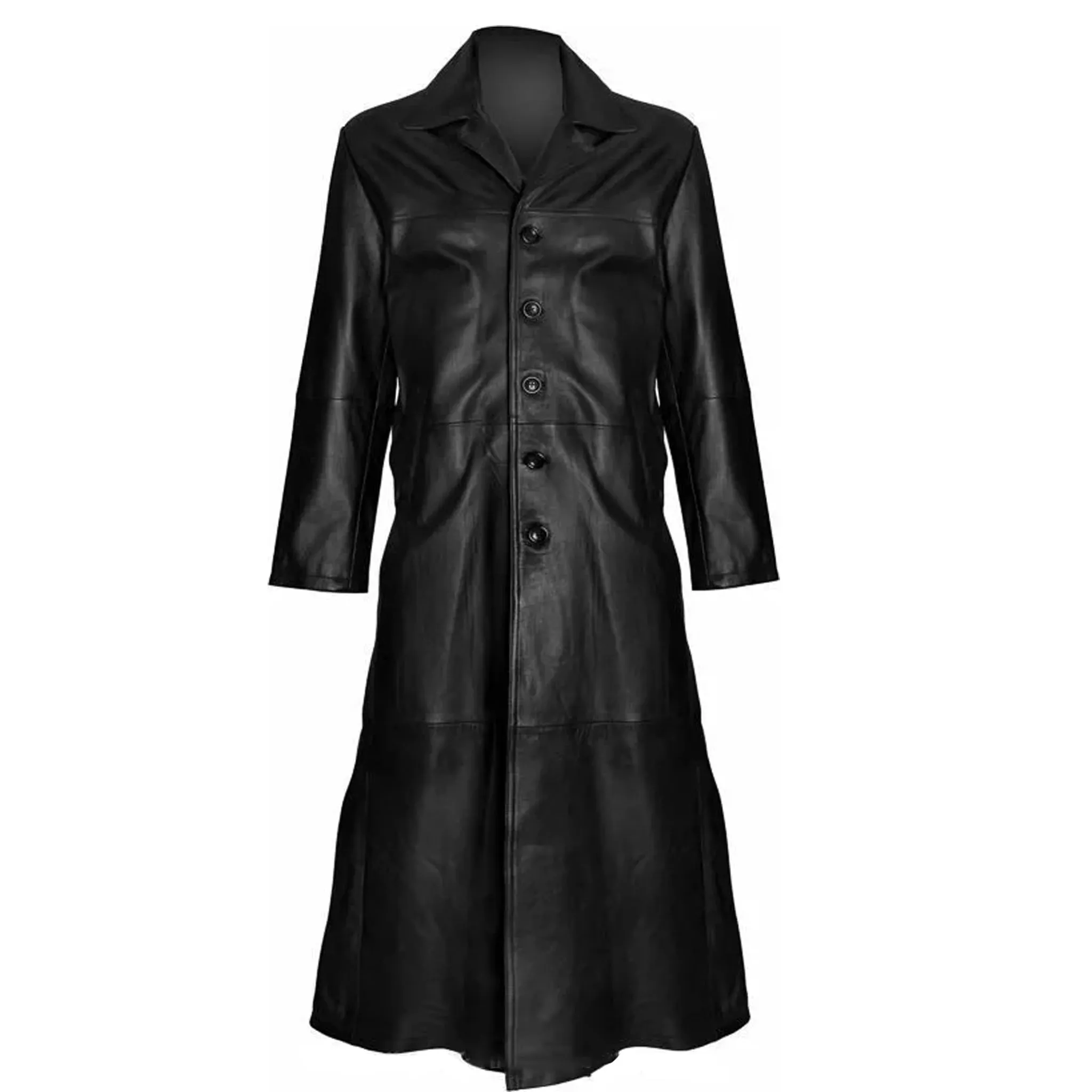 Buttoned Blade Gothic Halloween Genuine Real Leather Coat Men Leather Duster