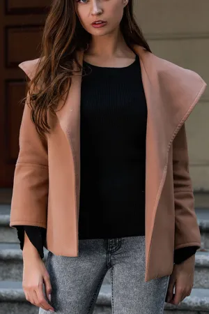 Camel Short Woolen Coat with Belt Simple Coat