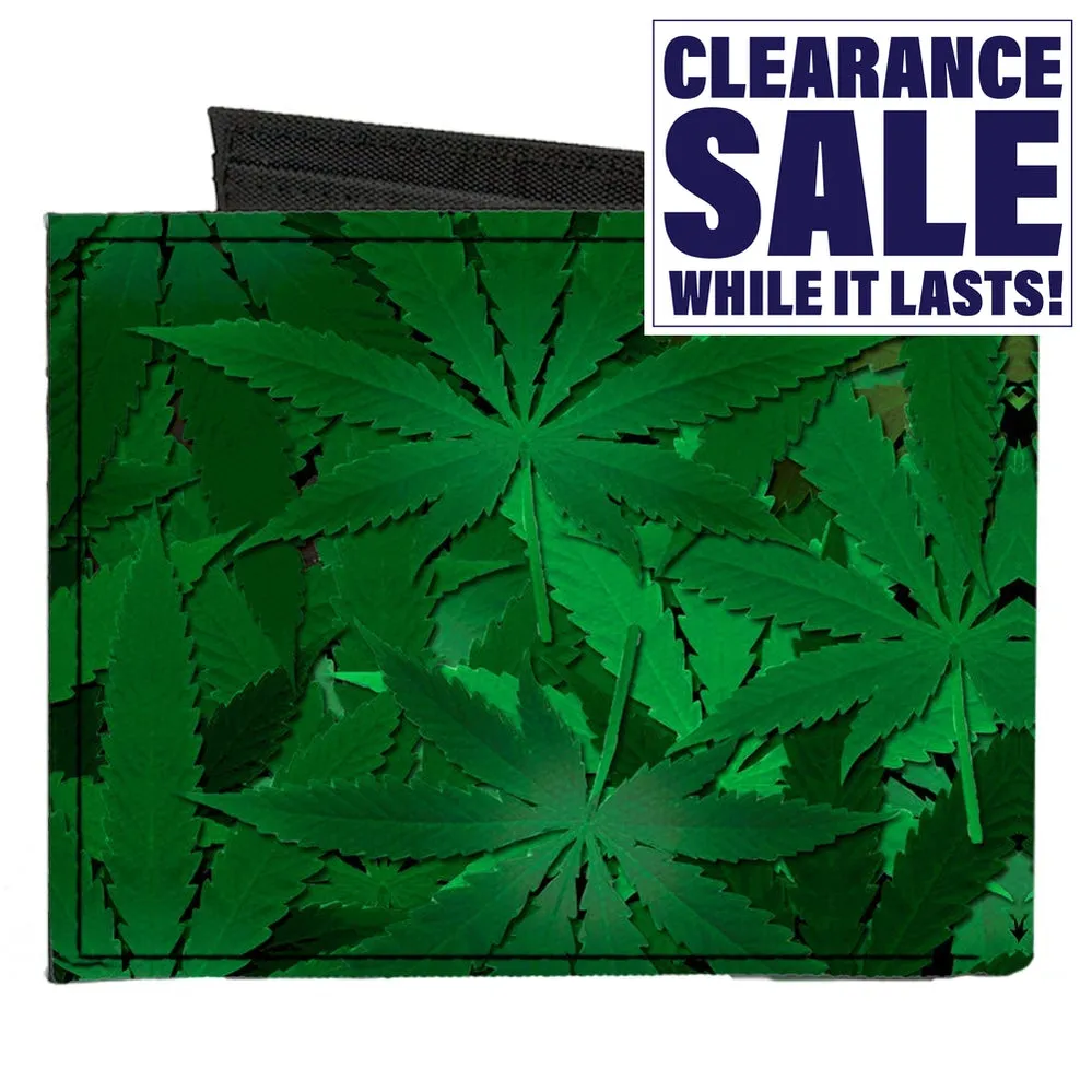 Canvas Bi-Fold Wallet - Marijuana Leaves Stacked