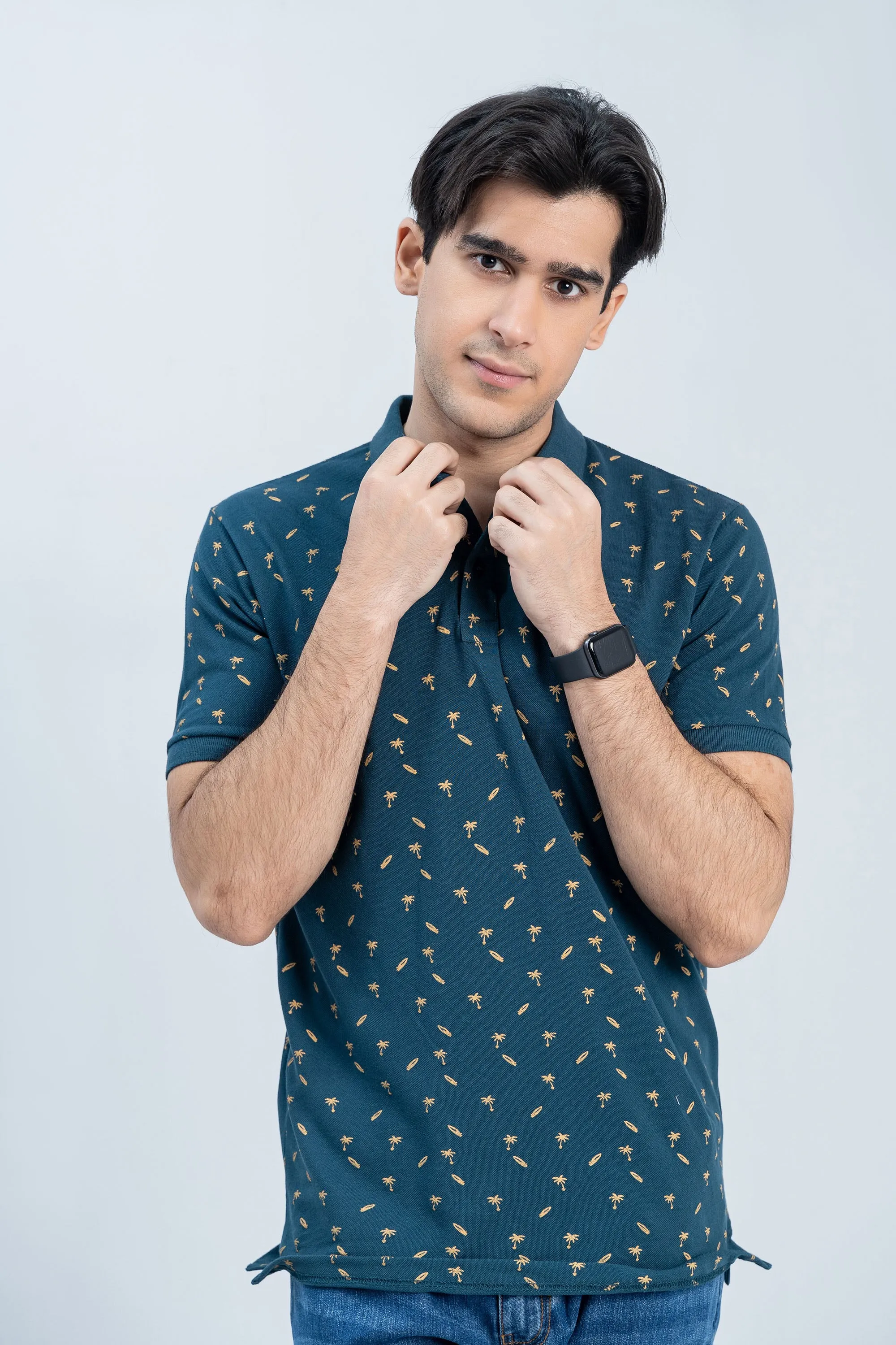 Chic Teal Collared Shirt