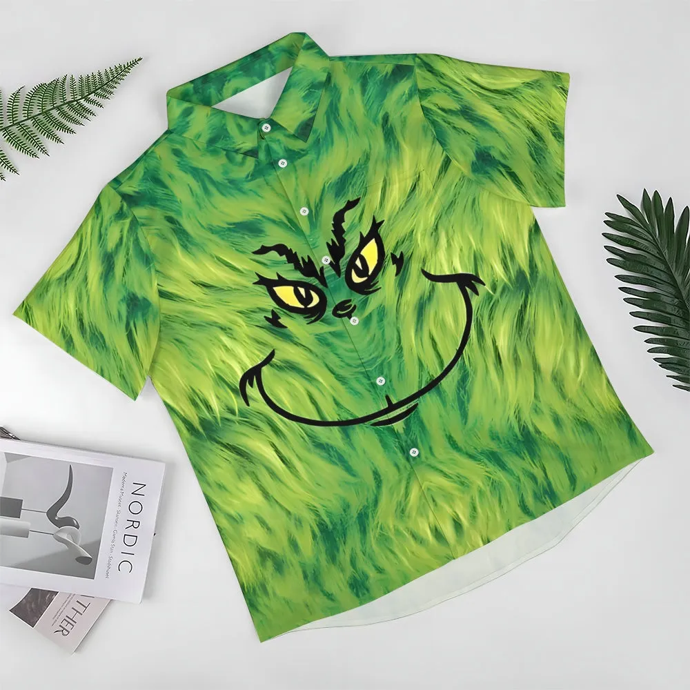 Christmas Green Monster Print Short Sleeve Shirt 2410004404