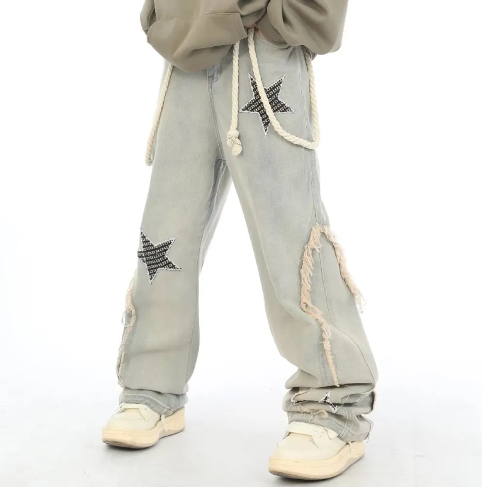 City Star Raw Edge Paneled Straight Jeans