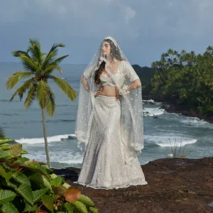 Classy White Sequined Bridal Lehenga