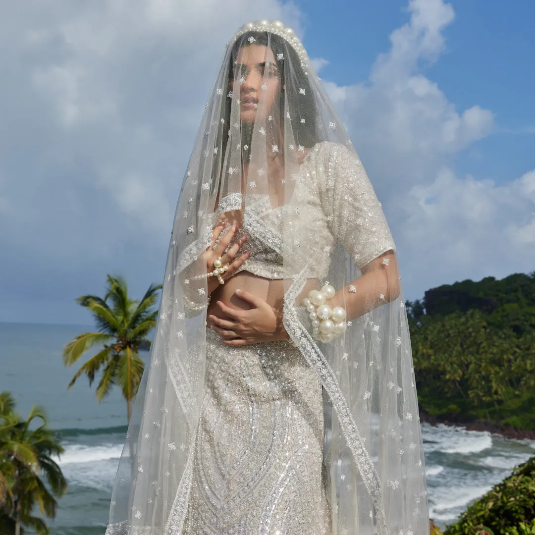 Classy White Sequined Bridal Lehenga