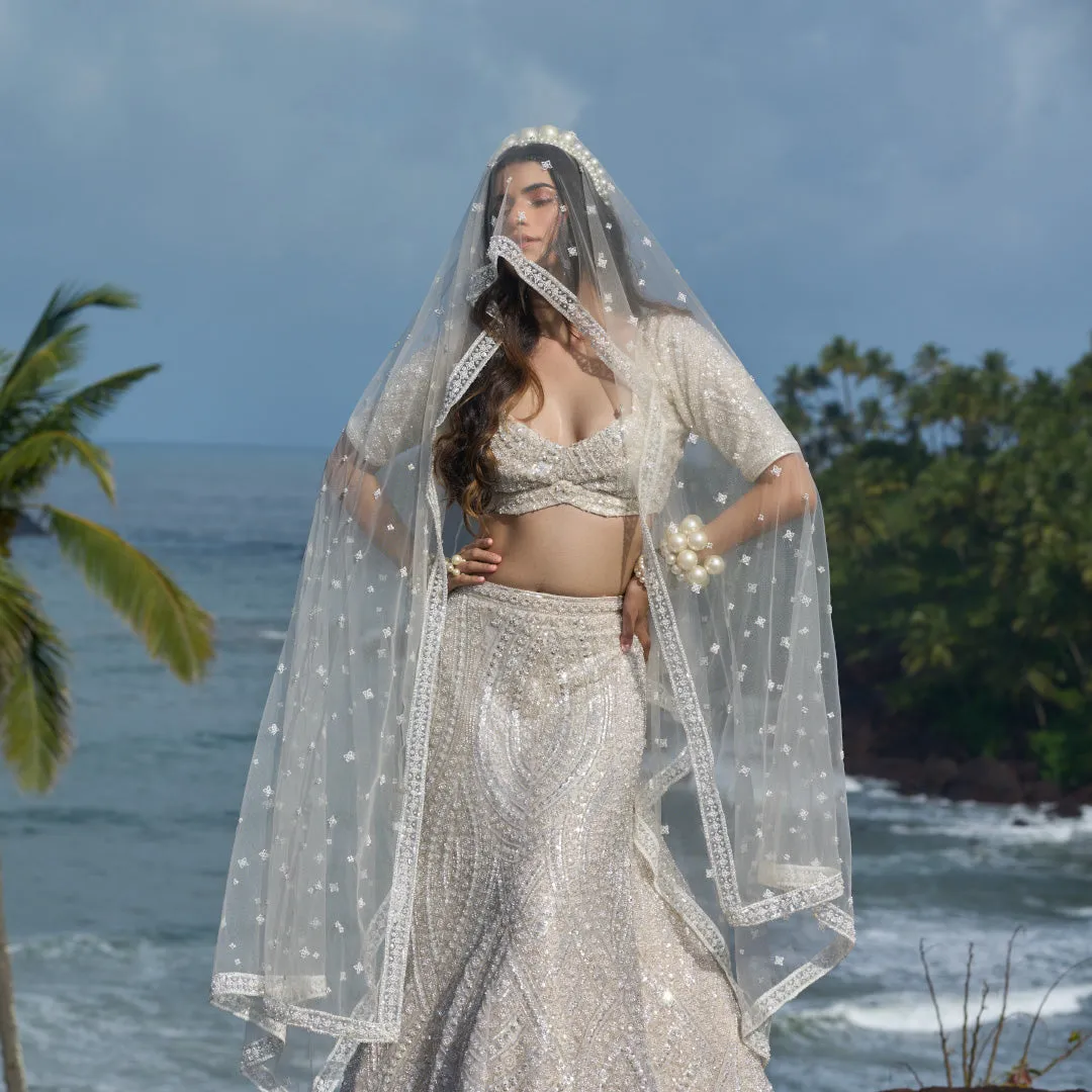 Classy White Sequined Bridal Lehenga