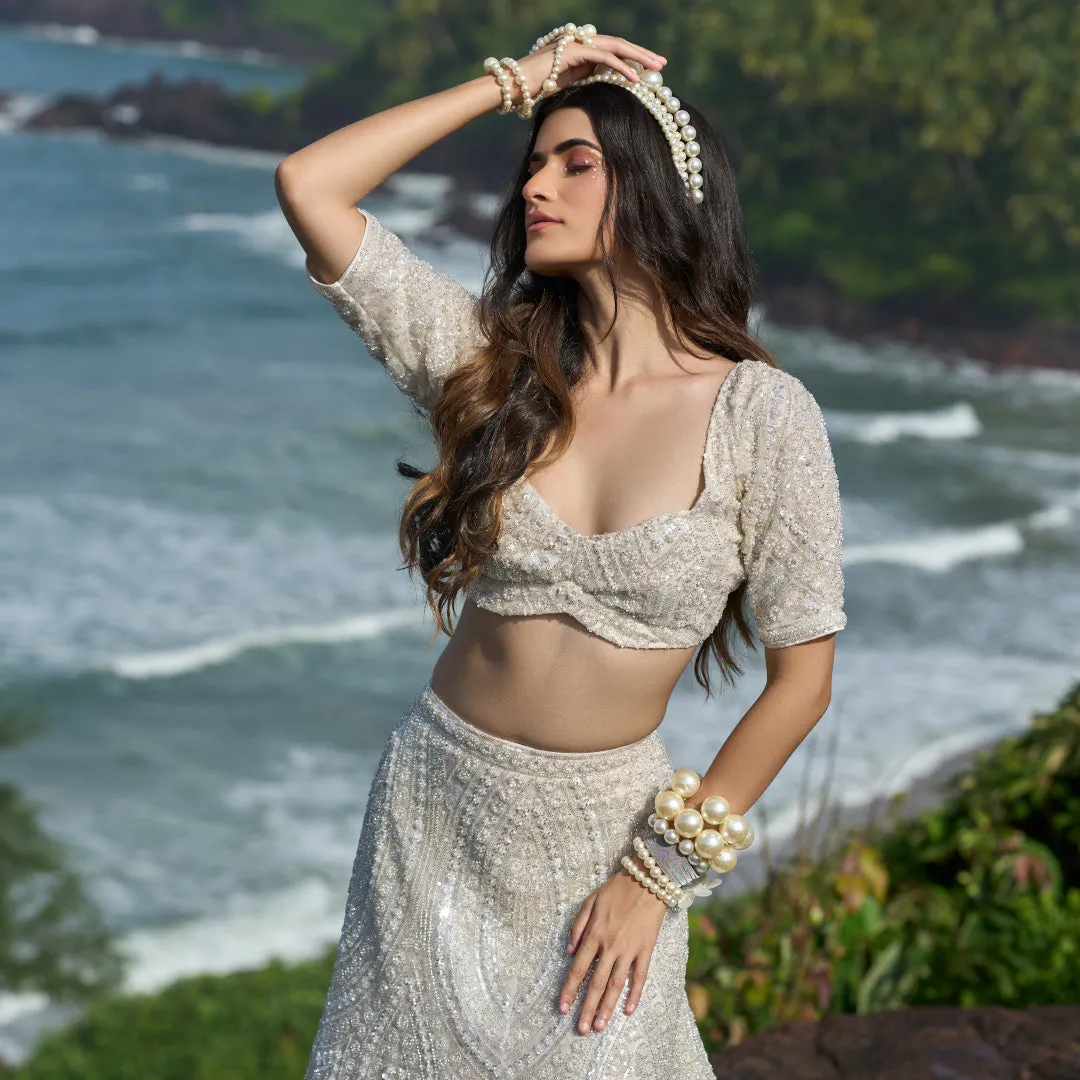 Classy White Sequined Bridal Lehenga