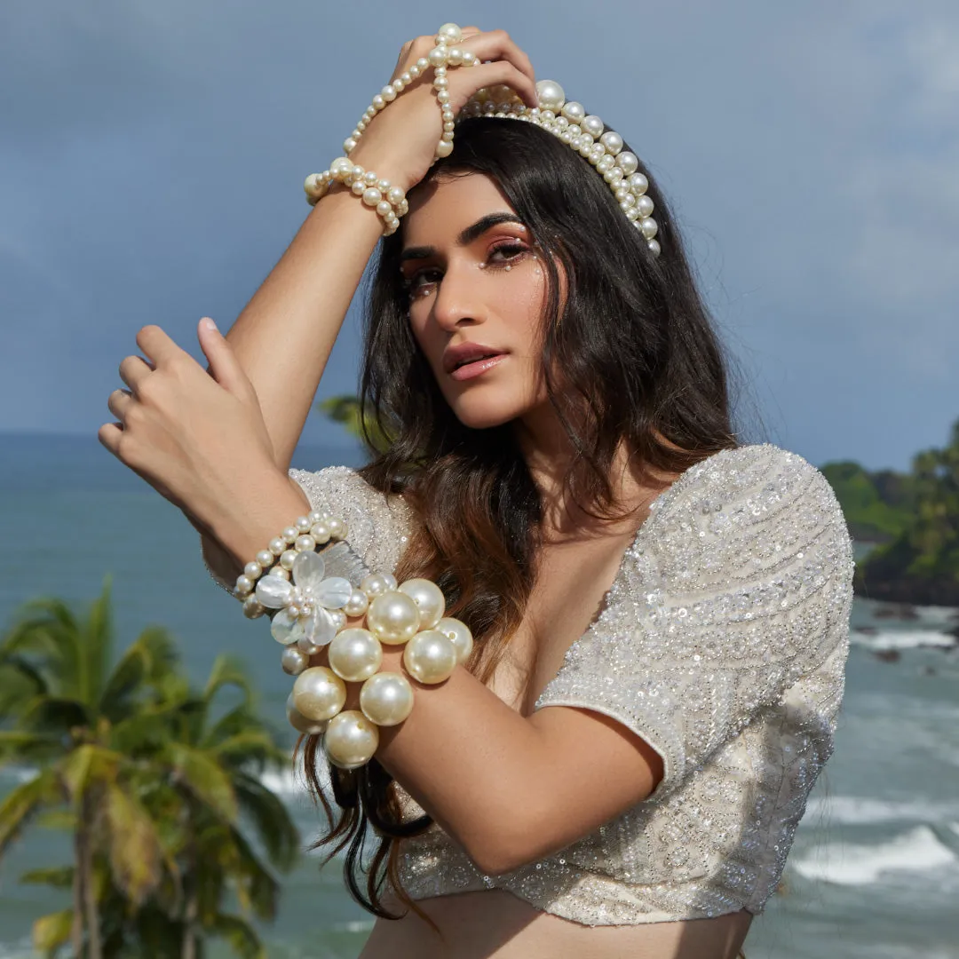 Classy White Sequined Bridal Lehenga
