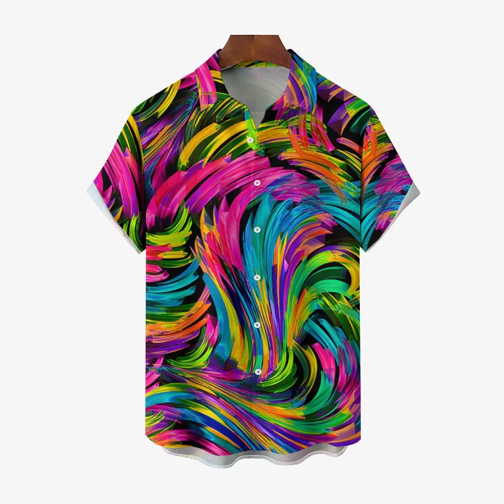 Colorful Texture Spiral Print Casual Large Size Short-Sleeved Shirt 2407001294