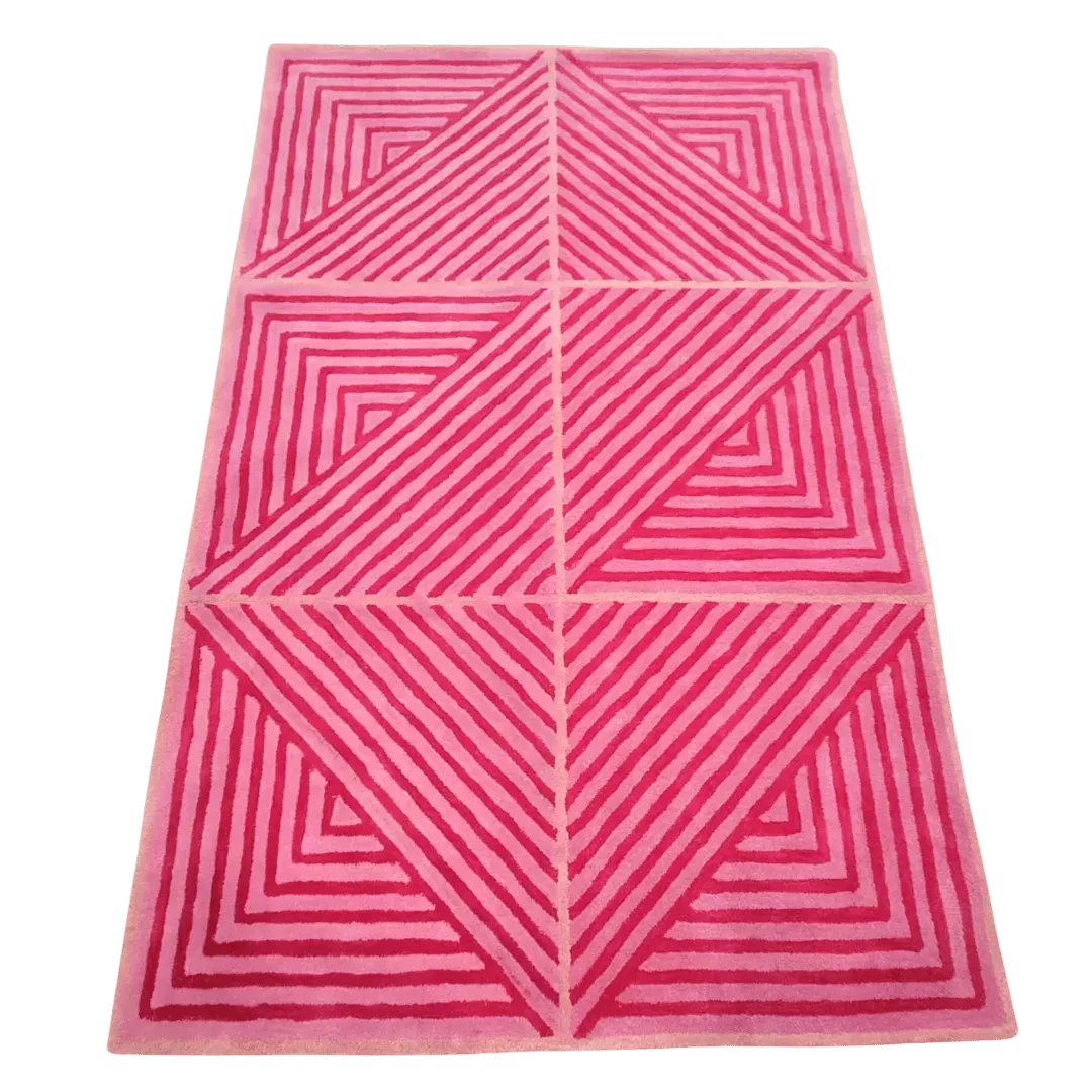 Contemporary Hot Pink Geometric Hand Tufted Wool Rug