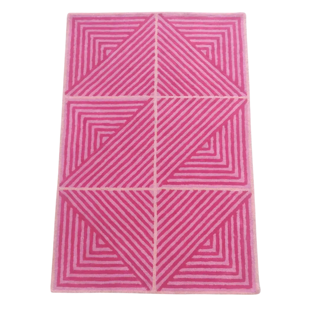 Contemporary Hot Pink Geometric Hand Tufted Wool Rug