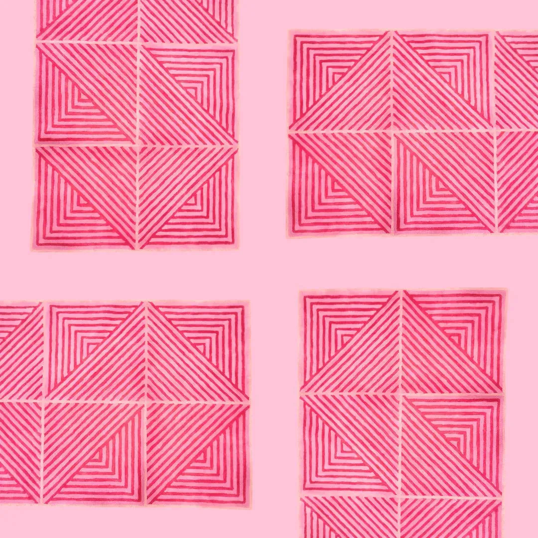 Contemporary Hot Pink Geometric Hand Tufted Wool Rug