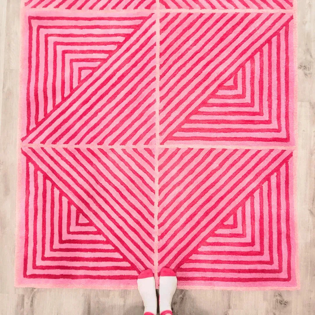 Contemporary Hot Pink Geometric Hand Tufted Wool Rug