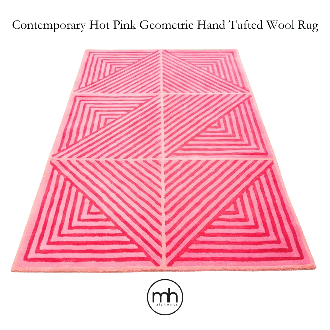 Contemporary Hot Pink Geometric Hand Tufted Wool Rug