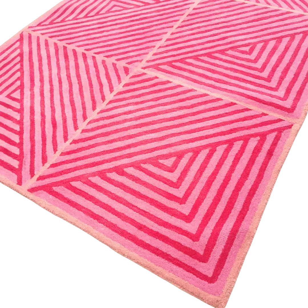 Contemporary Hot Pink Geometric Hand Tufted Wool Rug