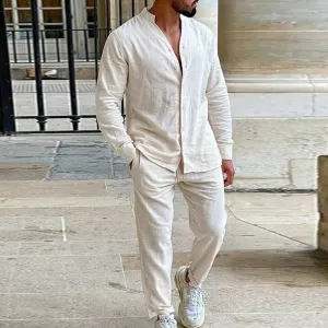 Costairo | Mens Linen Shirt and Trousers Set Beach Wedding Outfit Summer Holiday Cruise Wear Lightweight Old Money Style