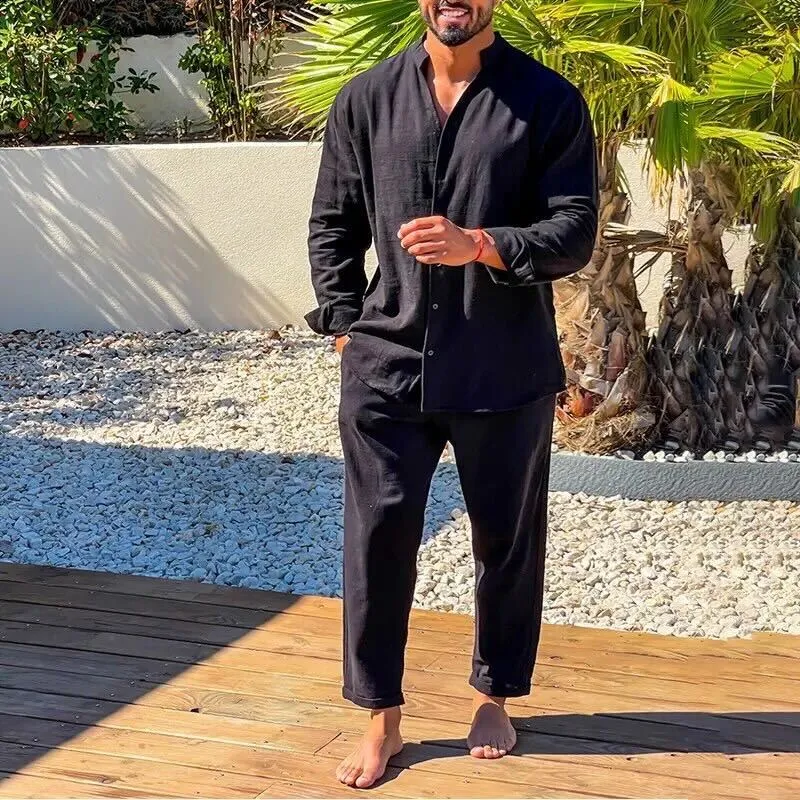 Costairo | Mens Linen Shirt and Trousers Set Beach Wedding Outfit Summer Holiday Cruise Wear Lightweight Old Money Style
