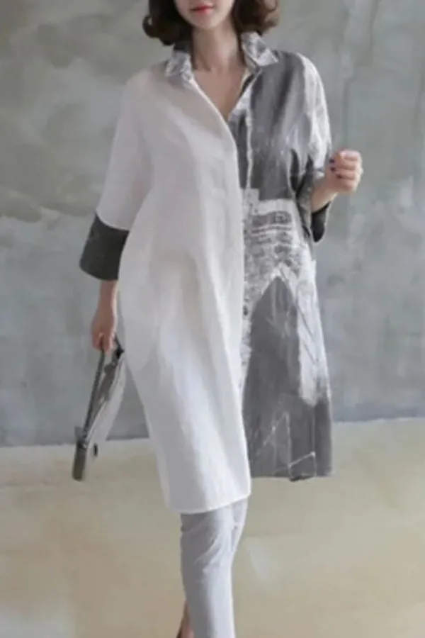 Cotton & Linen Printing Midi Dress