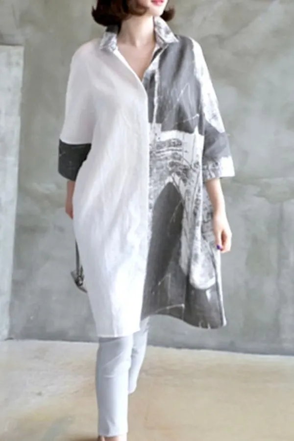 Cotton & Linen Printing Midi Dress