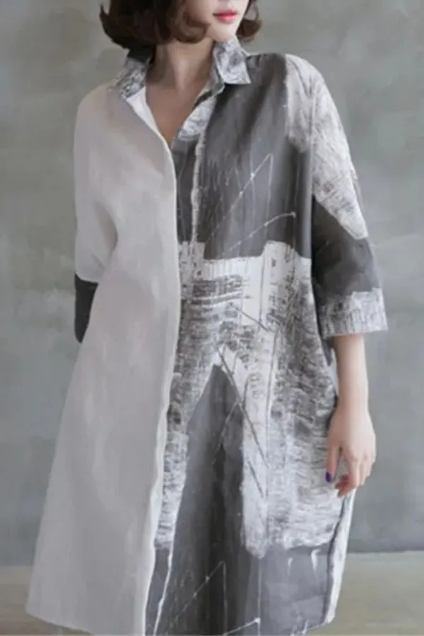 Cotton & Linen Printing Midi Dress