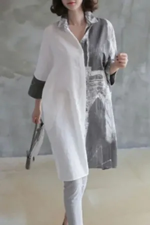 Cotton & Linen Printing Midi Dress