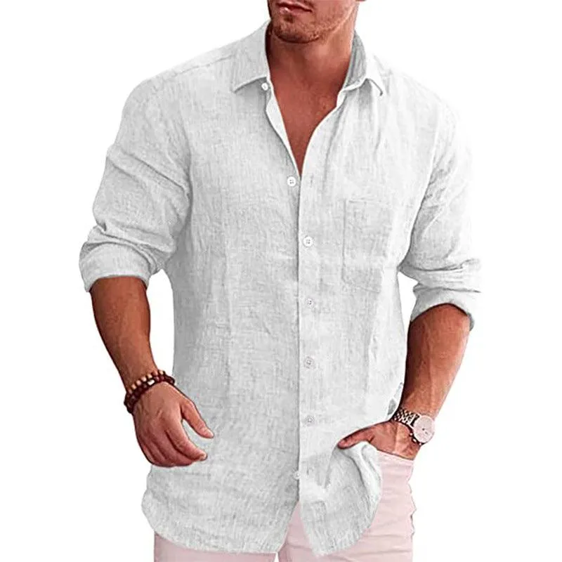 Cotton And Linen Ordinary Fit Type Lapel Shirt