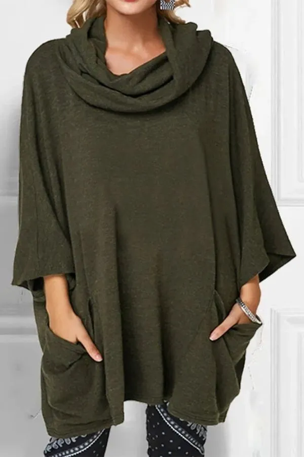 Cozy Loose Collar Solid Color Blouse