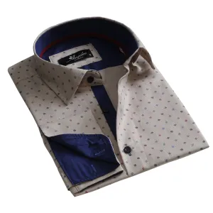 Cream Design Mens Slim Fit French Cuff Shirts with Cufflink Holes - Casual and Formal