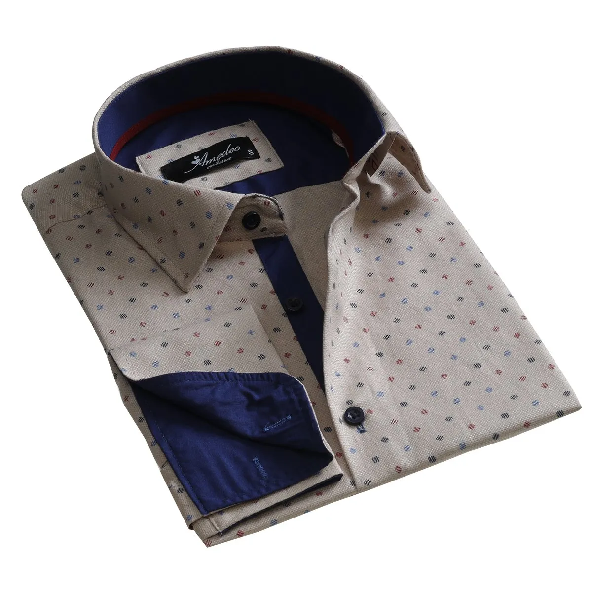 Cream Design Mens Slim Fit French Cuff Shirts with Cufflink Holes - Casual and Formal