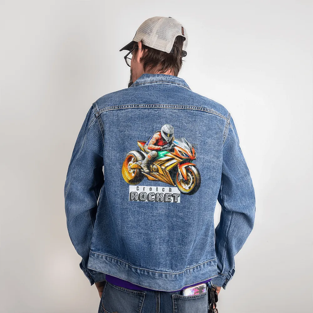 Crotch Rocket Motorcycle Men's DTG Denim Jacket