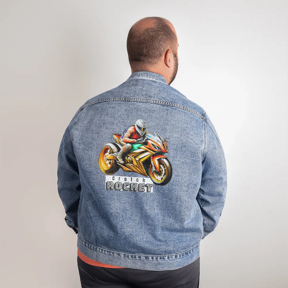 Crotch Rocket Motorcycle Men's DTG Denim Jacket