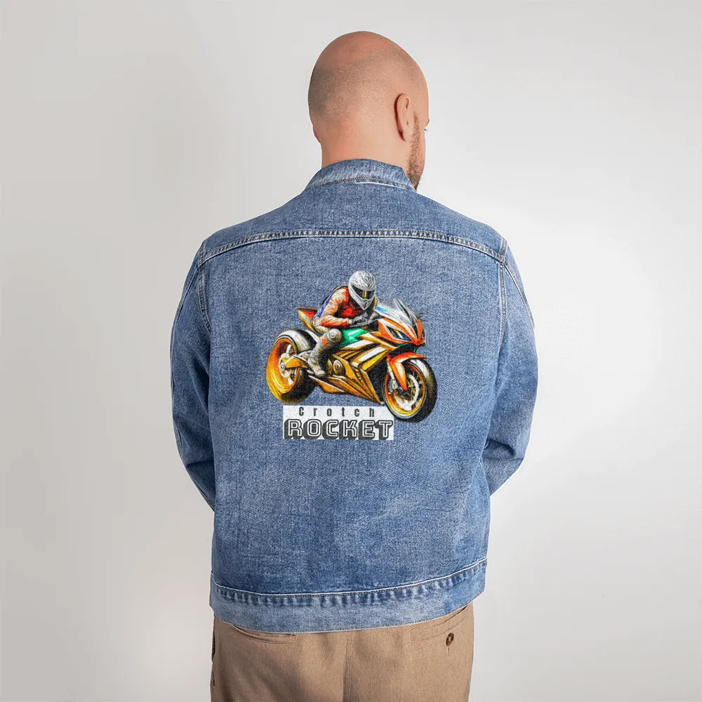 Crotch Rocket Motorcycle Men's DTG Denim Jacket