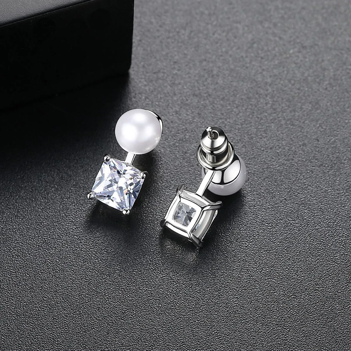 Crystal & Pearl Silver-Plated Princess-Cut Ear Jackets