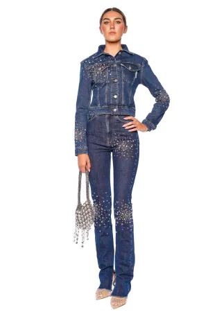 Crystal Embellished Classic Denim Jacket