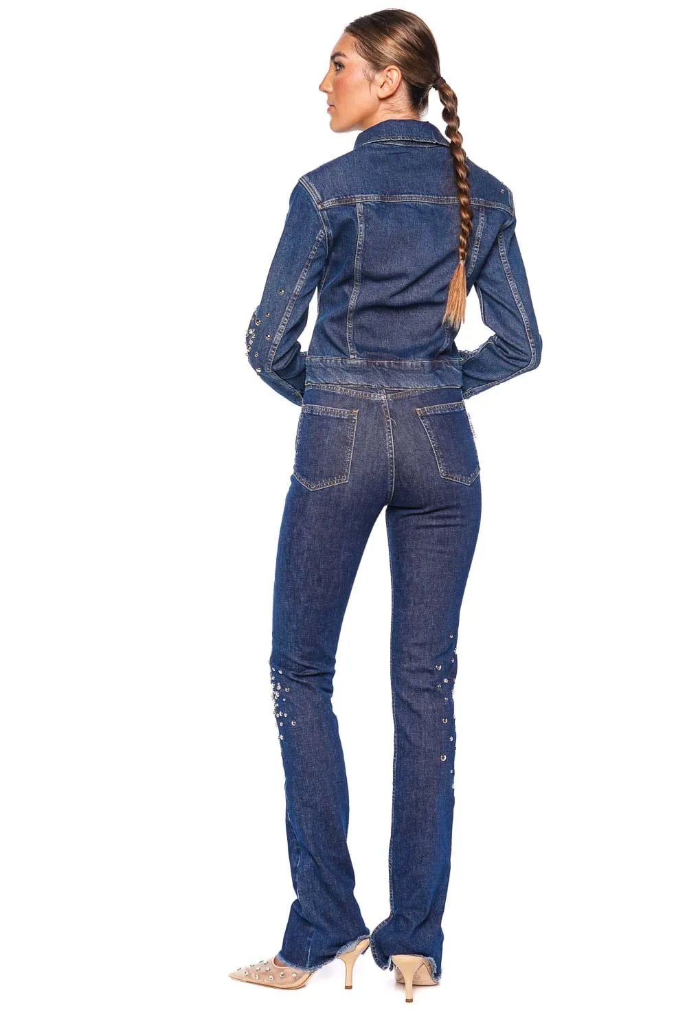 Crystal Embellished Classic Denim Jacket