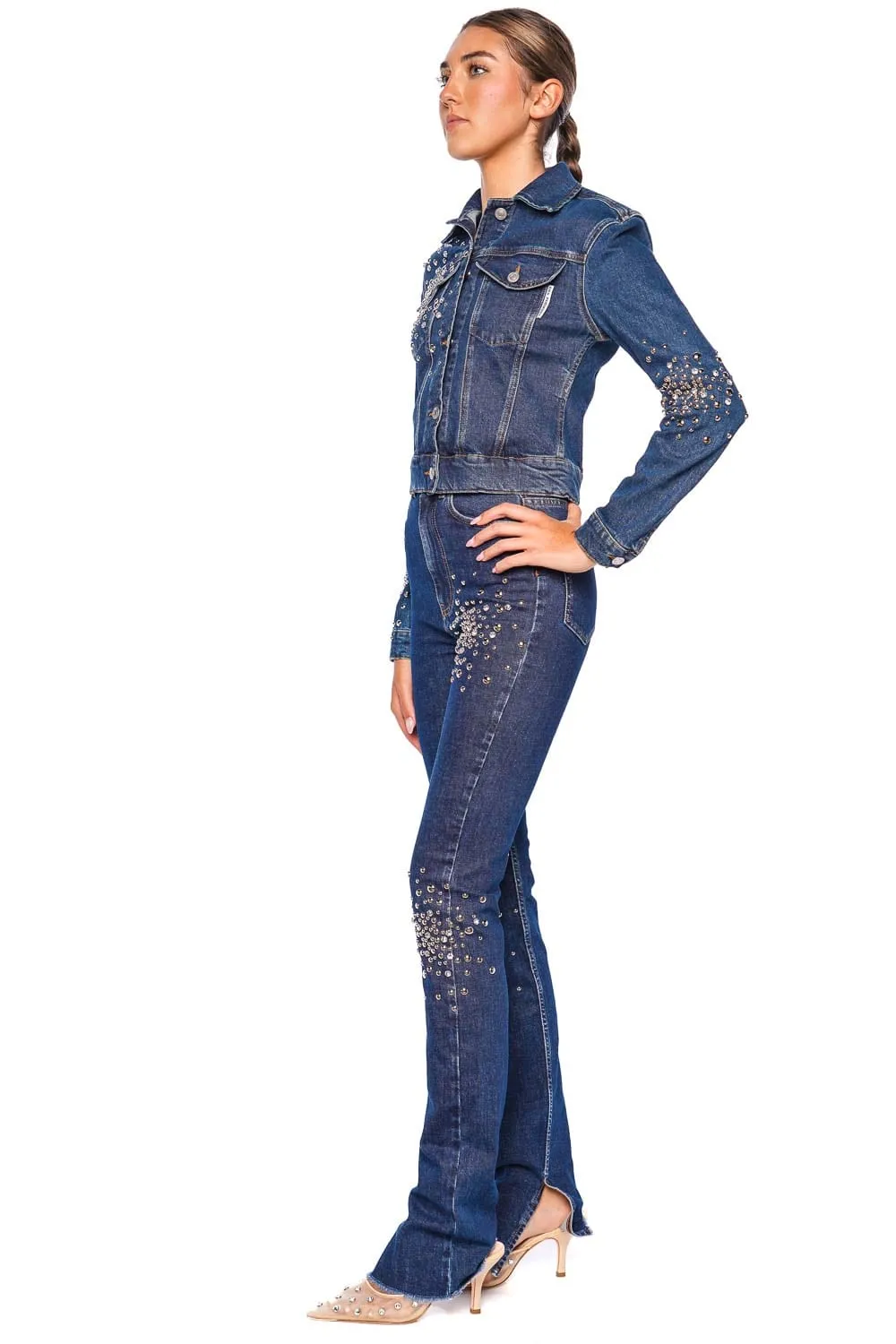 Crystal Embellished Classic Denim Jacket