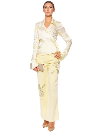 Crystal Embellished Wide Leg Denim Pant