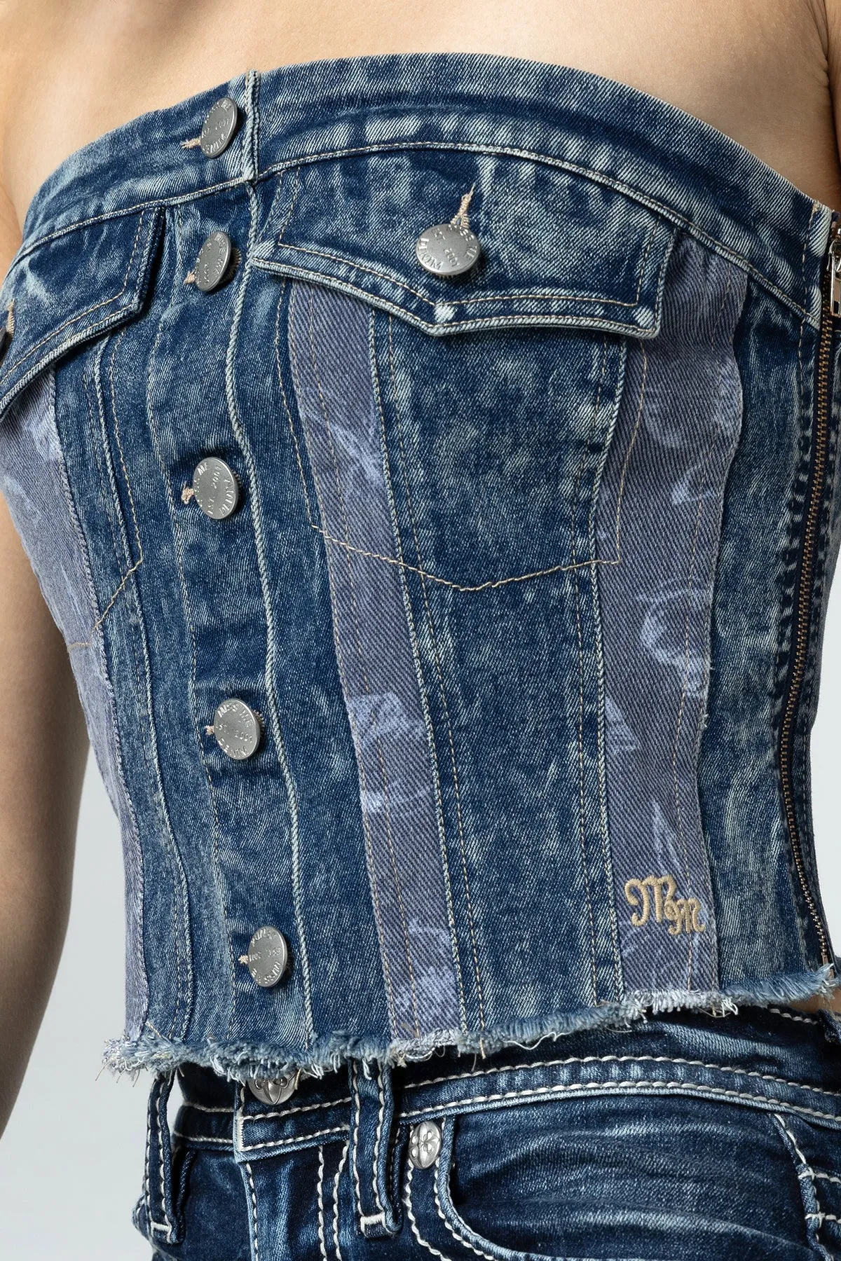 Denim Florals Paneled Top