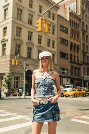 Denim Florals Paneled Top