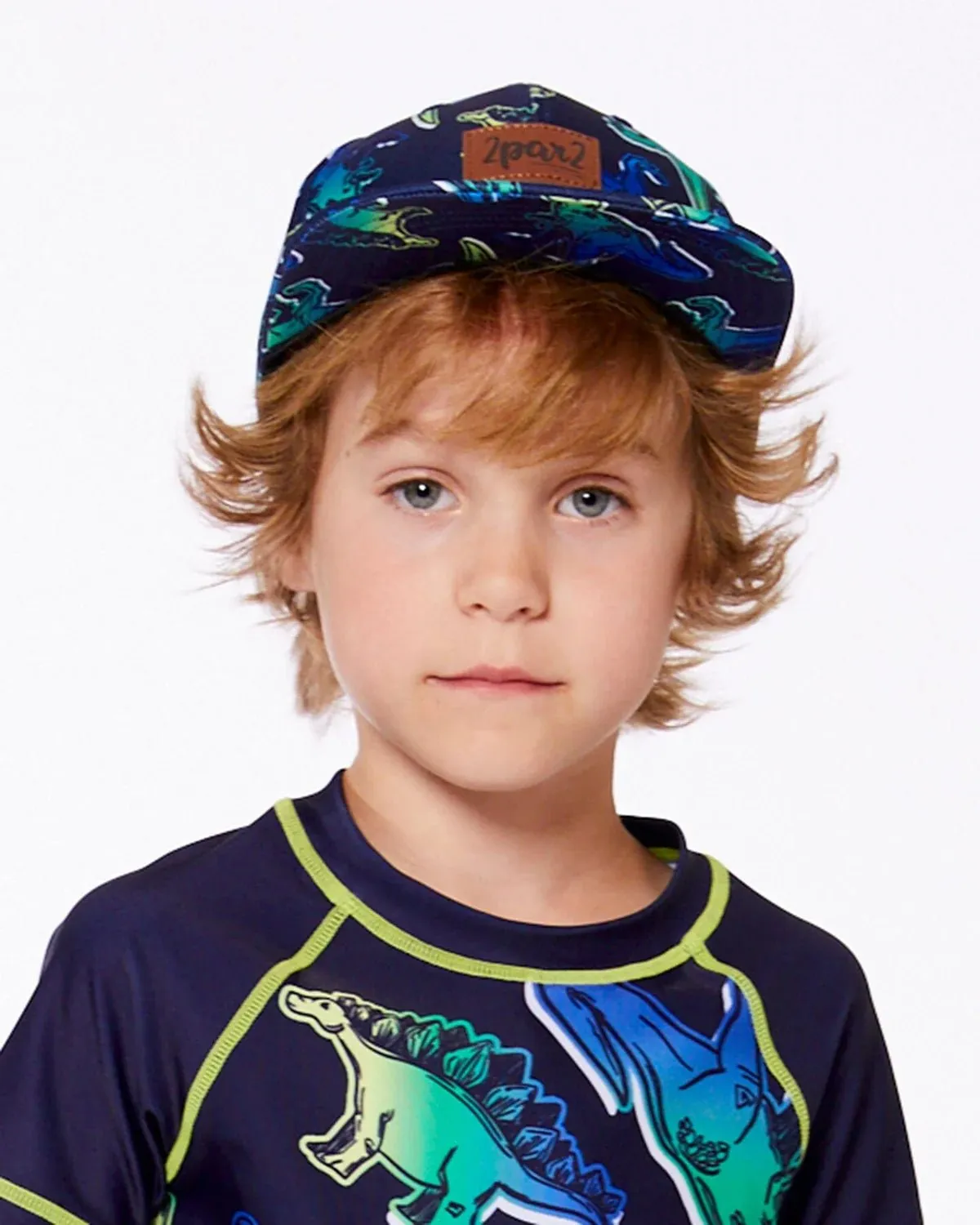 Deux par Deux - Printed Cap Blue And Green Dino On Navy