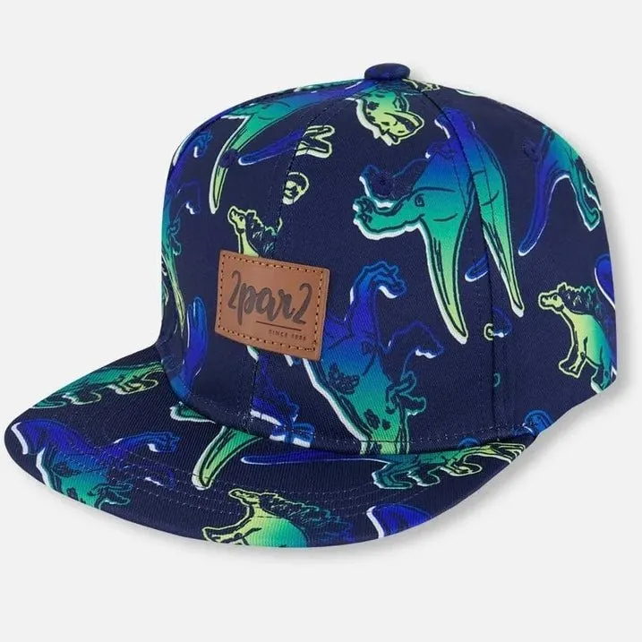 Deux par Deux - Printed Cap Blue And Green Dino On Navy