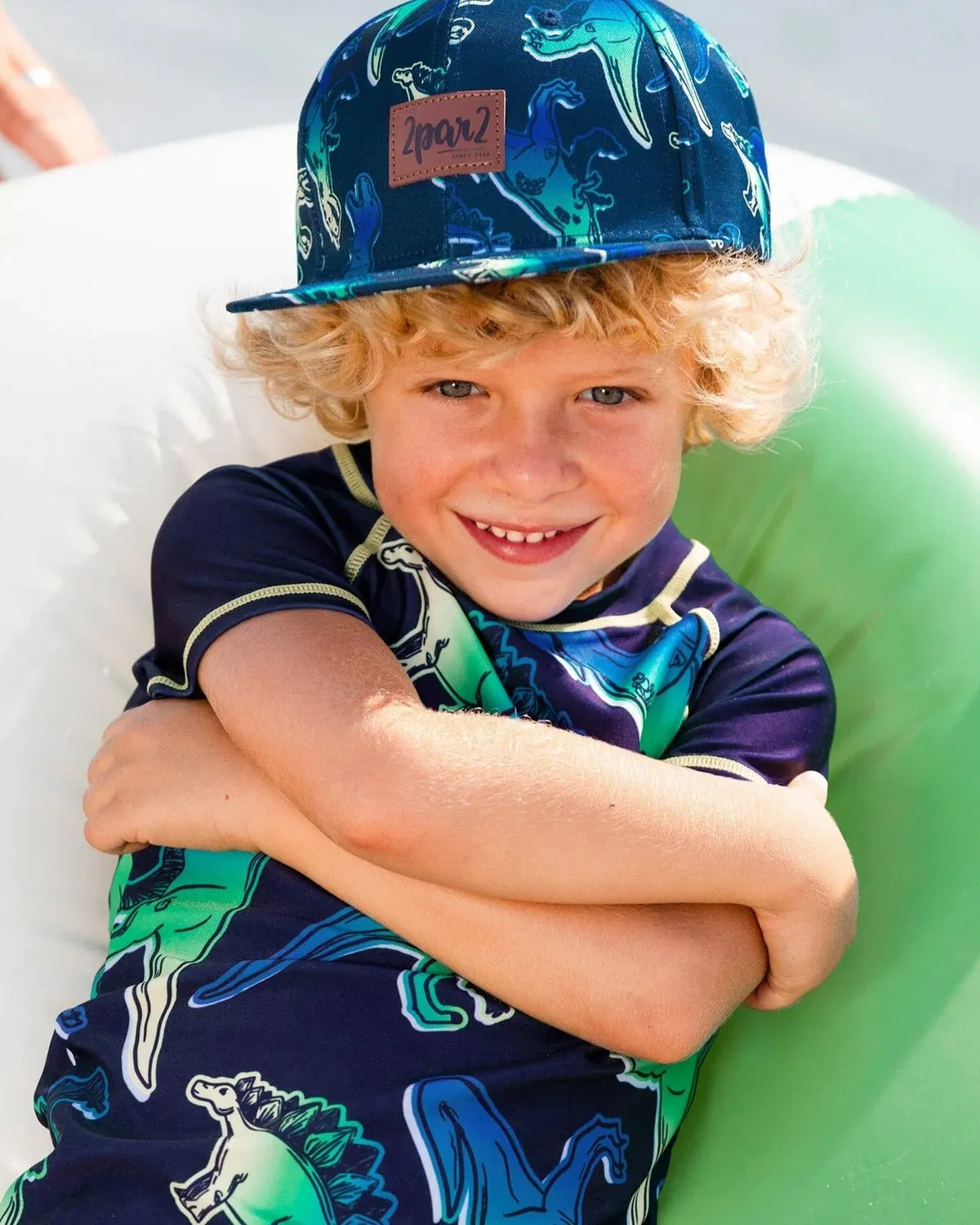 Deux par Deux - Printed Cap Blue And Green Dino On Navy