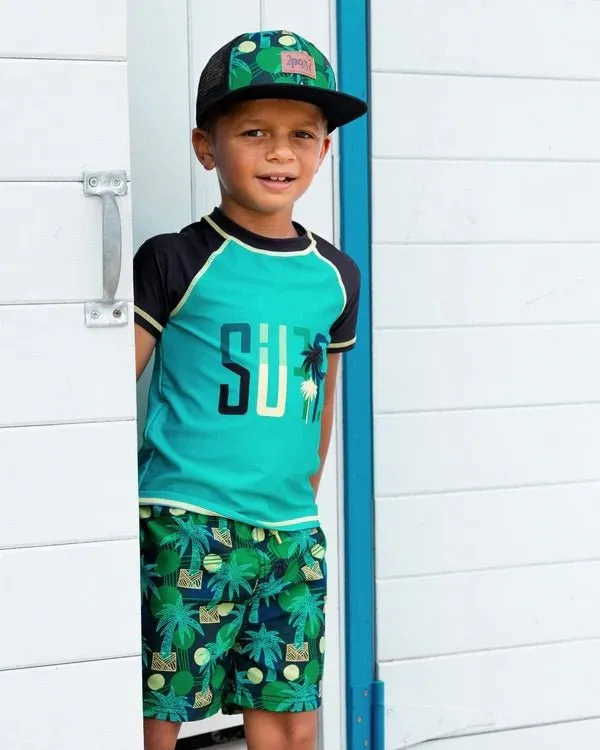 Deux par Deux - Printed Cap Green Jungle On Black Trucker
