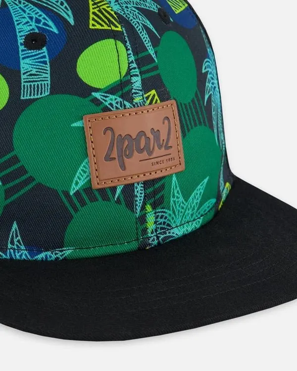 Deux par Deux - Printed Cap Green Jungle On Black Trucker