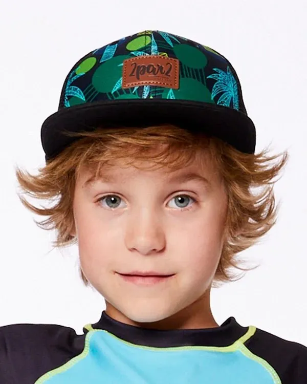 Deux par Deux - Printed Cap Green Jungle On Black Trucker