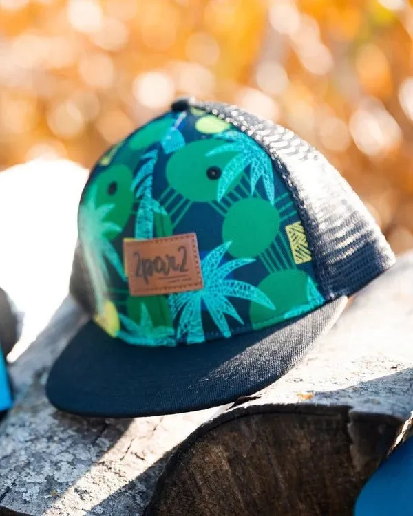 Deux par Deux - Printed Cap Green Jungle On Black Trucker