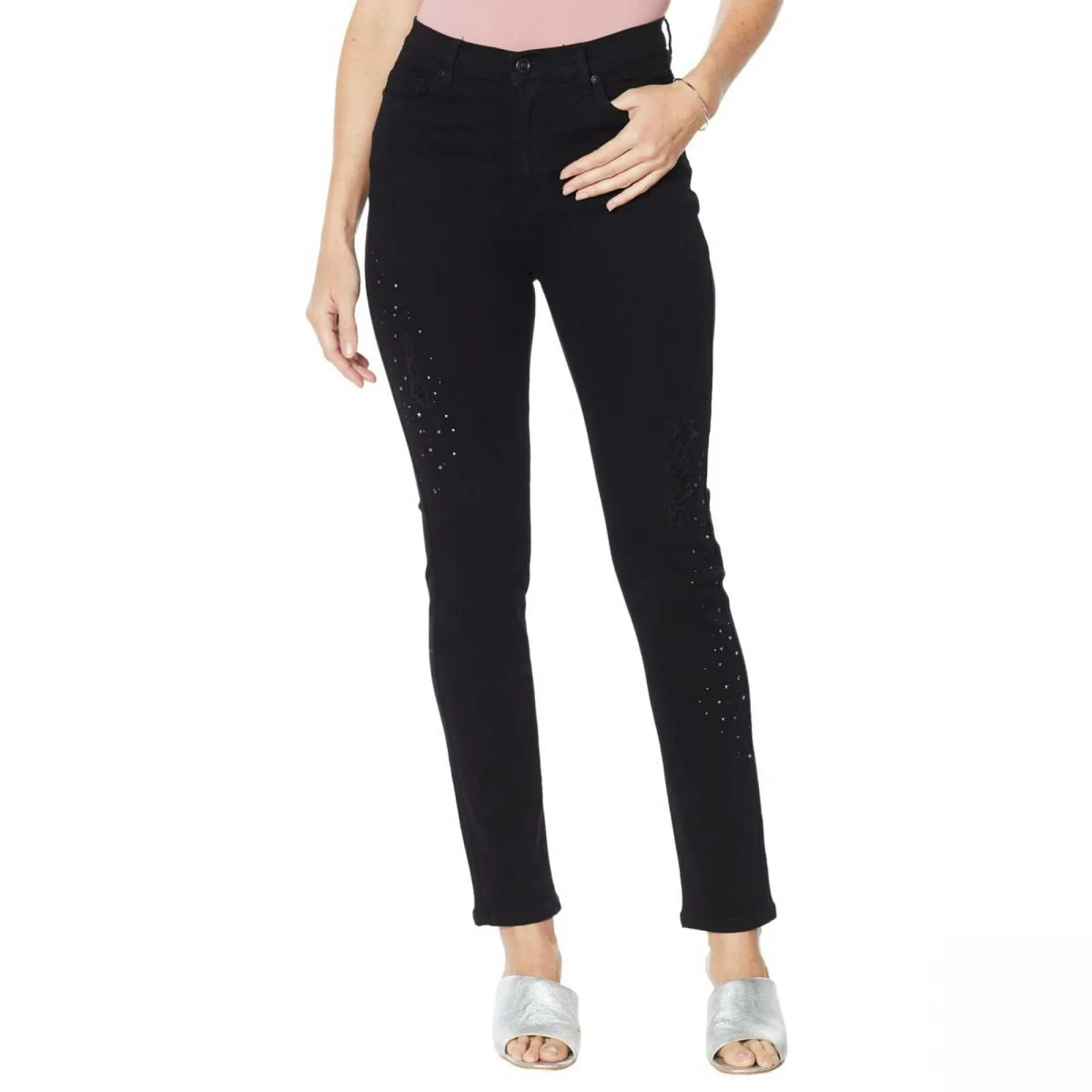 DG2 by Diane Gilman Embellished Distressed Anniversary Jeans Black Plus 24W