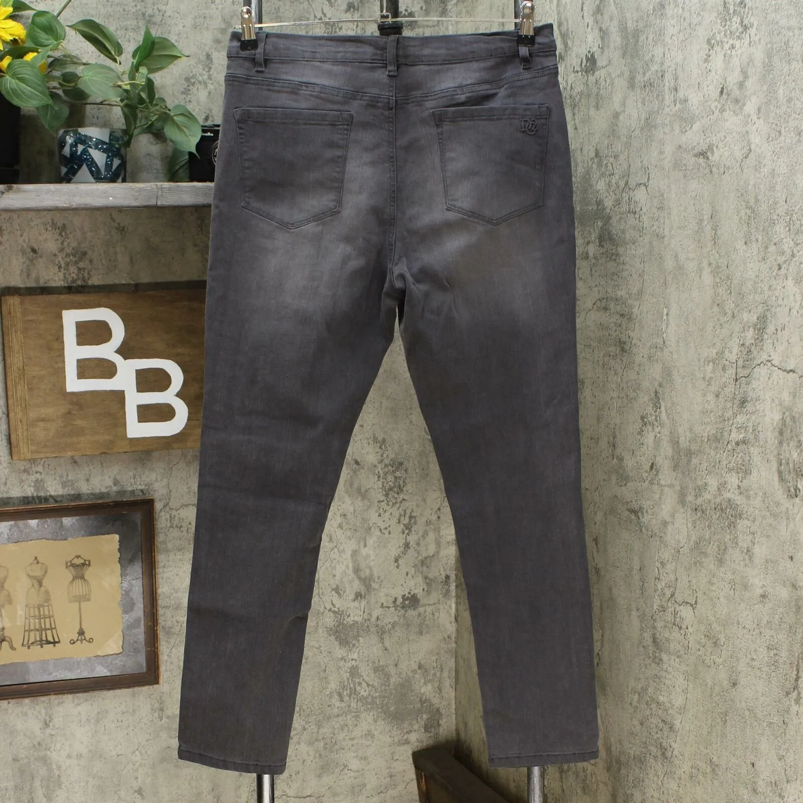 DG2 by Diane Gilman Women's Embellished Distressed Anniversary Jeans Gray 14