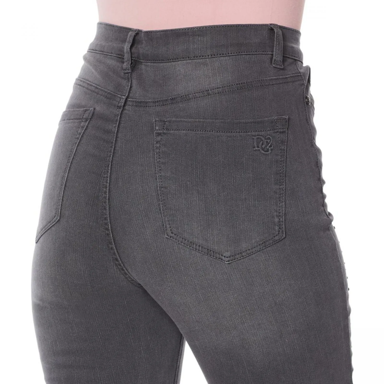 DG2 by Diane Gilman Women's Embellished Distressed Anniversary Jeans Gray 14