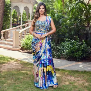 Digital Printed Silk Saree with Multicolor Sequined Blouse